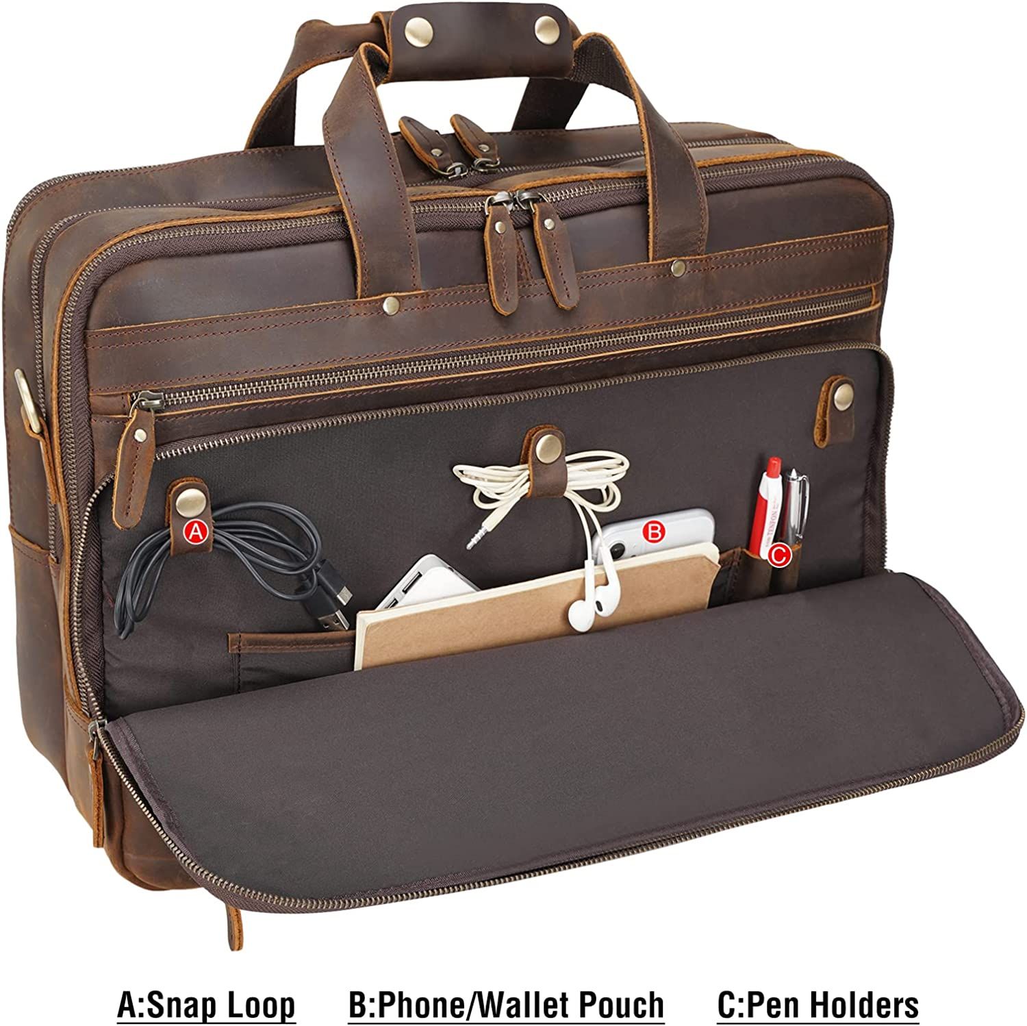 Large Leather Business Briefcase for Men 18