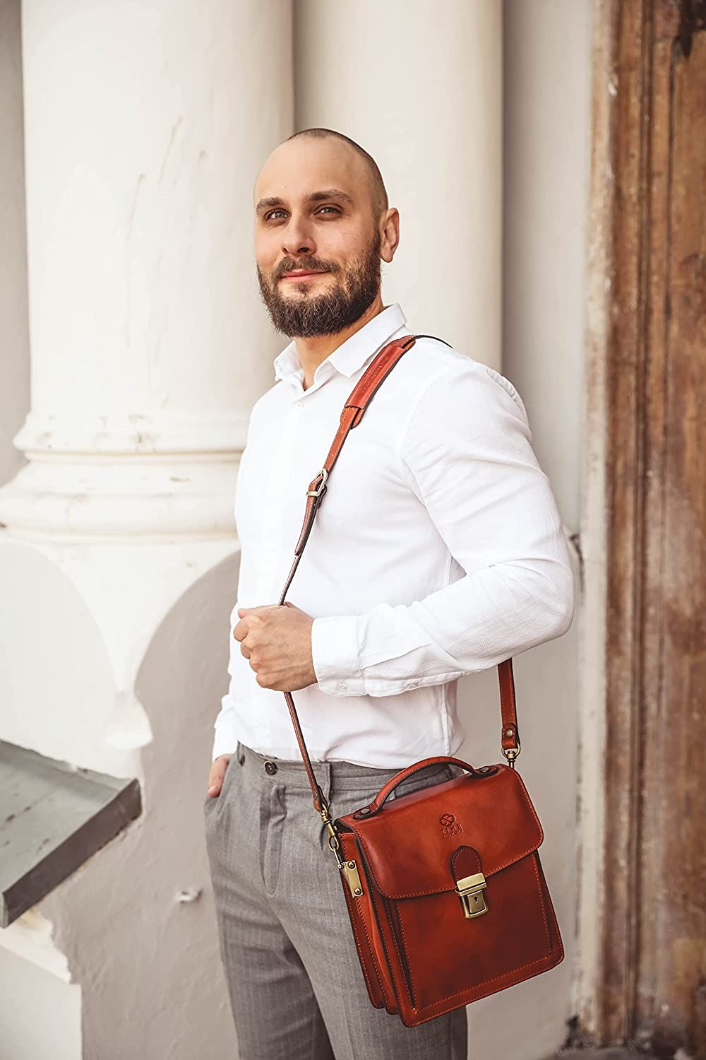 Leather Small Briefcase for Men Crossbody Bag Time Resistance