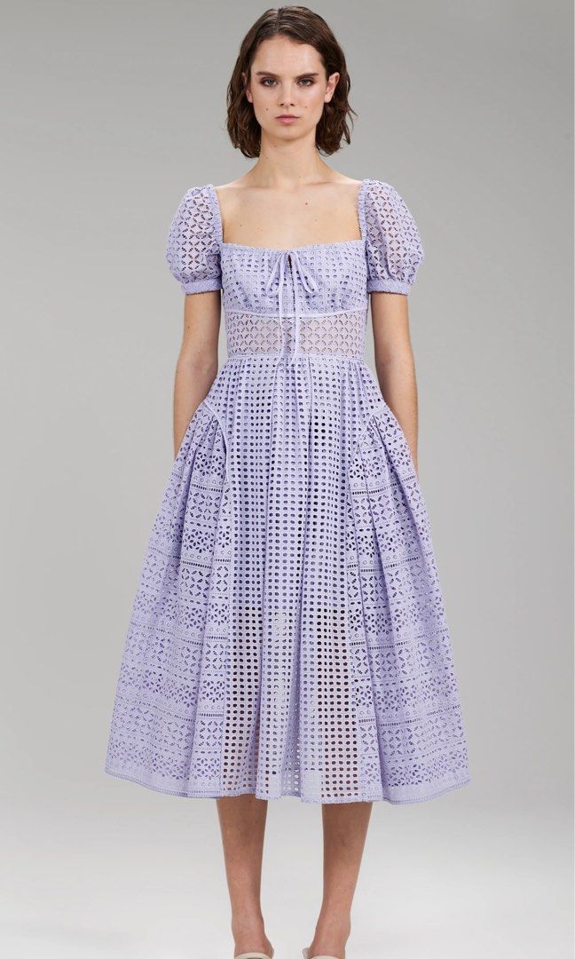 Lilac Cotton Broderie Anglaise Midi Dress Size 6 Women s Fashion