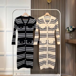 Louise Stripe Longsleeve Knit Dress rajut import dress knit import