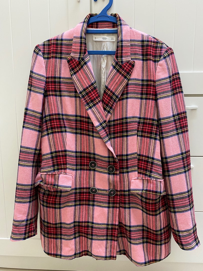 Mango pink sale check blazer