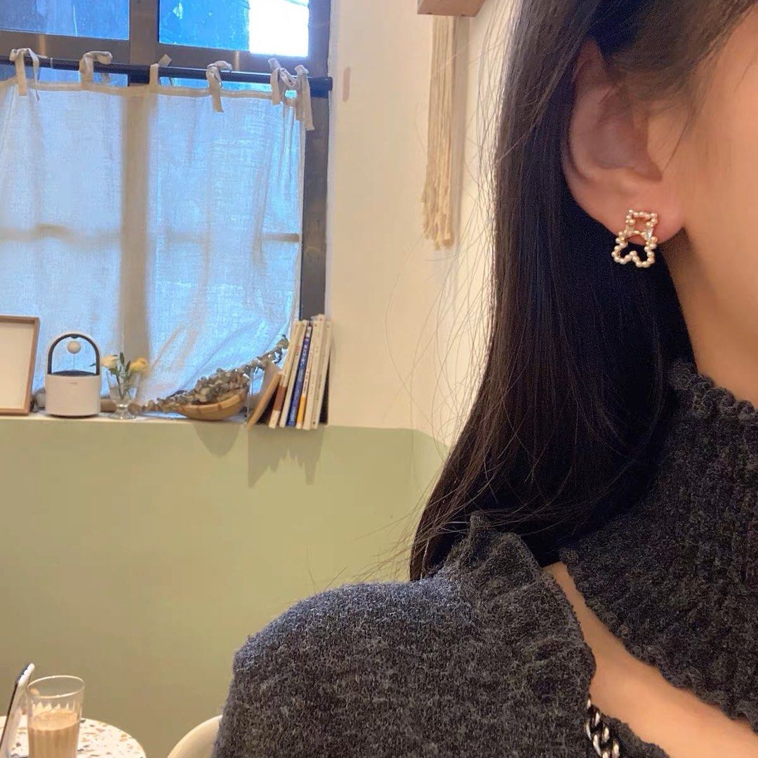 MDK FASHION simple zircon bear pearl female stud earrings cute
