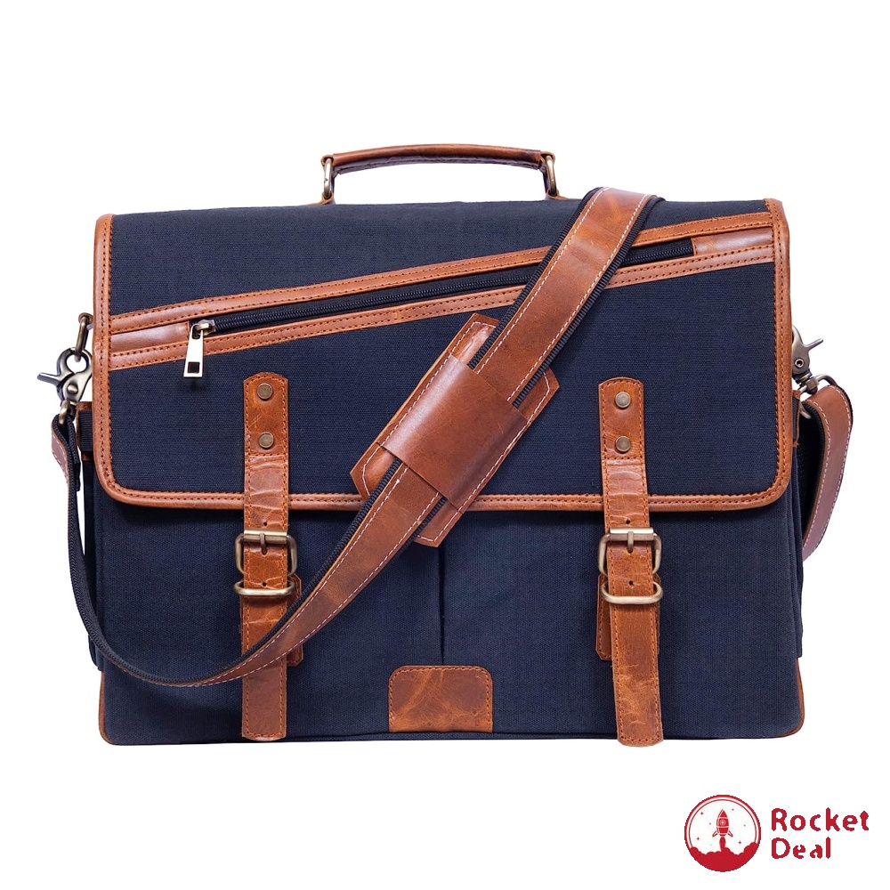 Mens Messenger Bag 16 Inch Canvas Briefcase Vintage Leather