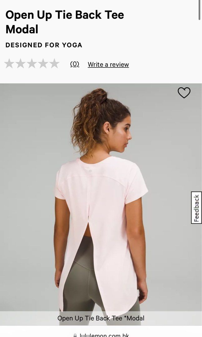 Open up tie back tee size 2 Lululemon white color, 女裝, 運動服裝- Carousell