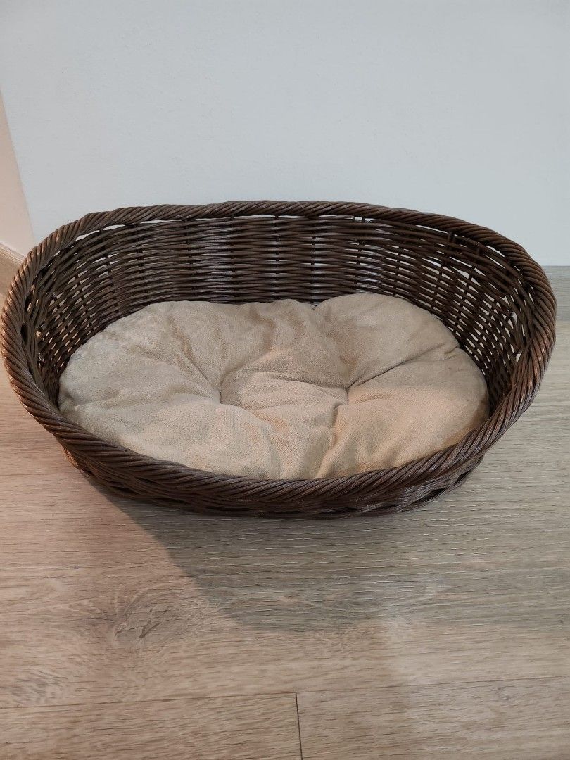 Pet bed (Category: Homes & Other Pet Accessories) located in Singapore. Submitted by kidslove100 (Listing ID 1237657018, Image 1). Description: Lightly used rattan pet bed with removable cushion. Length 40cm x Width 32cm x Height 15cm. Delivery can be arrange..