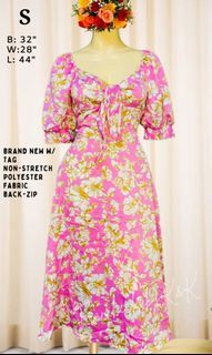 Pink Floral Printed Sweetheart Neckline Puff-sleeves Maxi Dress BKK Dress Inspired