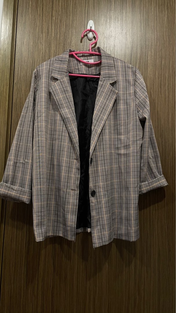 White plaid blazer best sale