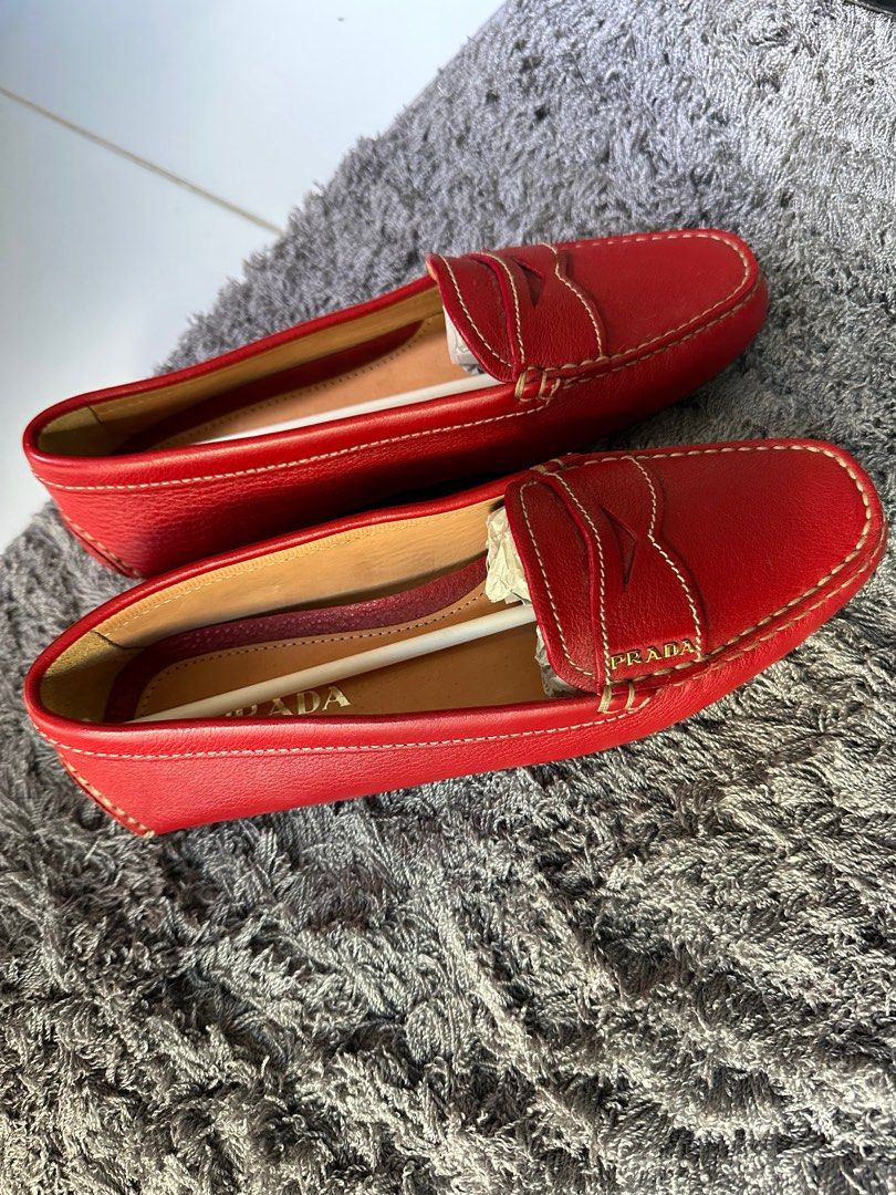 Red on sale prada loafers