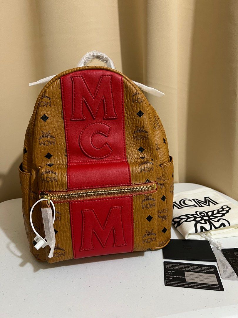 Mcm backpack red 2025 stripe