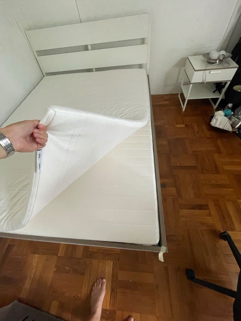 Queens size bed with mattress and topper, Furniture & Home Living