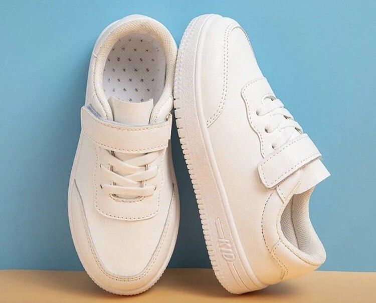 Ready Stock Primary School PU Leather Student White Shoes