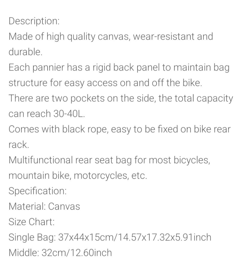 Rear Saddlebags for Bicycle, Sports Equipment, Bicycles & Parts, Parts