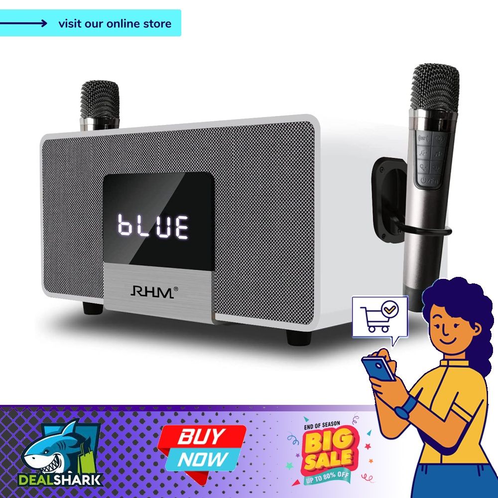 RHM Karaoke Machine, PA Bluetooth Speaker System with 2 UHF Wireless