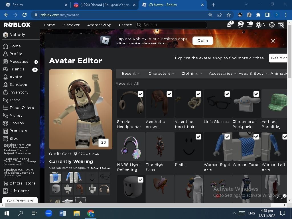 Roblox account (girl, with 5 animation,3 bundle and mm2 gamepass