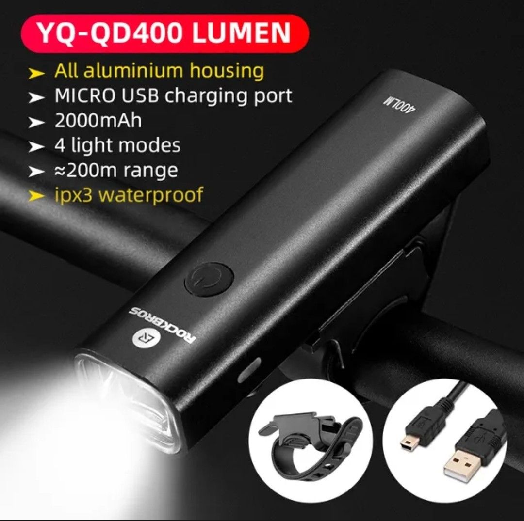 Rockbros 400 Lumens Headlight Sports Equipment Bicycles Parts