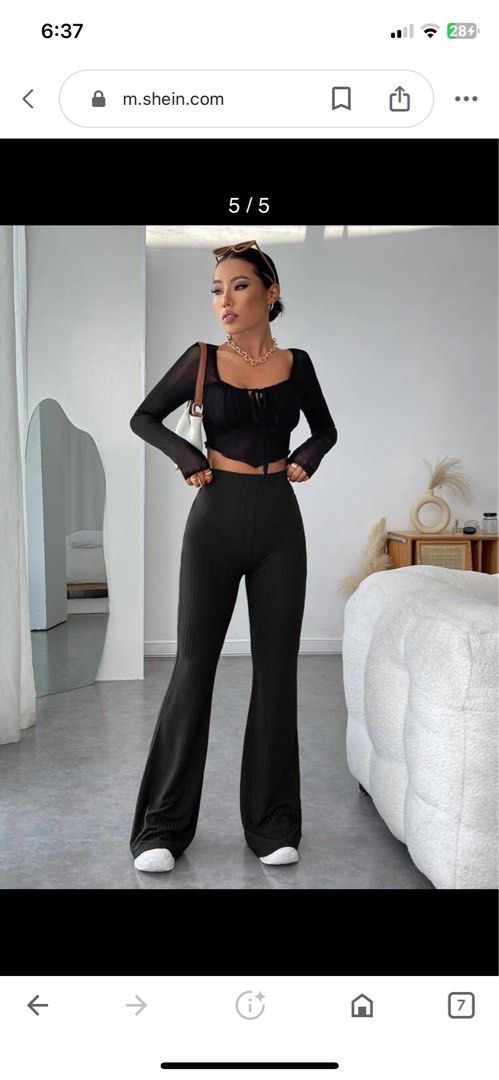 SHEIN EZwear Ribbed Marble Knit Flare Pants