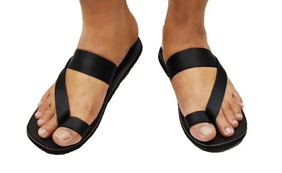 Mens black leather slip on slippers outlet