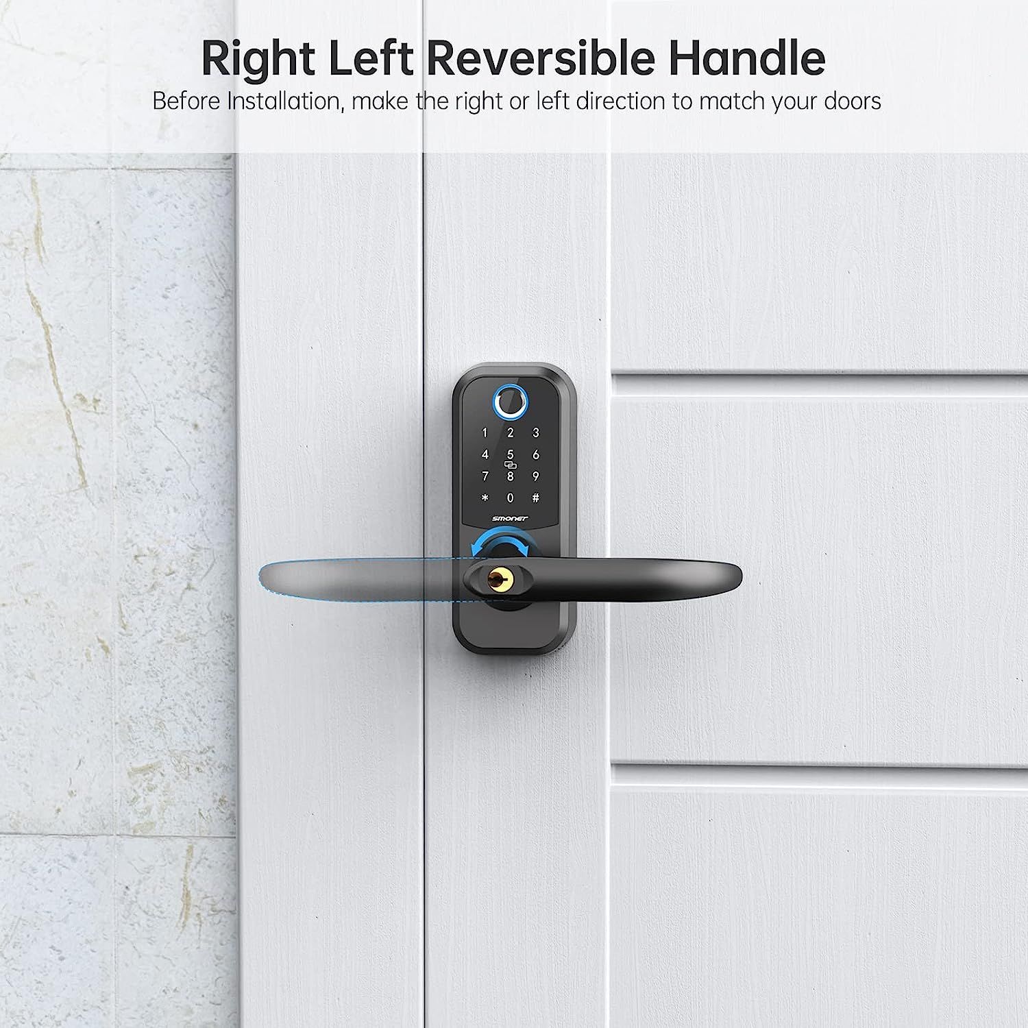 Smart Lock,SMONET Keyless Entry Door Lock with Handle,Fingerprint  Electronic Bluetooth Digital Keypad Auto Door Lock with Free APP Key Fob