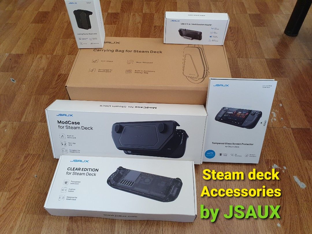 Steam deck Accessories by JSAUX (Category: Cases & Covers) located in Manila. Submitted by kiddgamer (Listing ID 1237622646, Image 1). Description: Steamdeck Accessories shopee.ph/kiddgamer_gadgets https://s.lazada.com.ph/s.hQ98w JSAUX Modcase - 1,585 JSAUX Matte Tempered Glass - 549 JSAUX Backplate - 1,585 JSAUX Travel Bag - 1,985 JSAUX dock - 1,699 JSAUX Cooling Fan - 1,899 Can be delivered via lalamove, grab or shopee checkout.