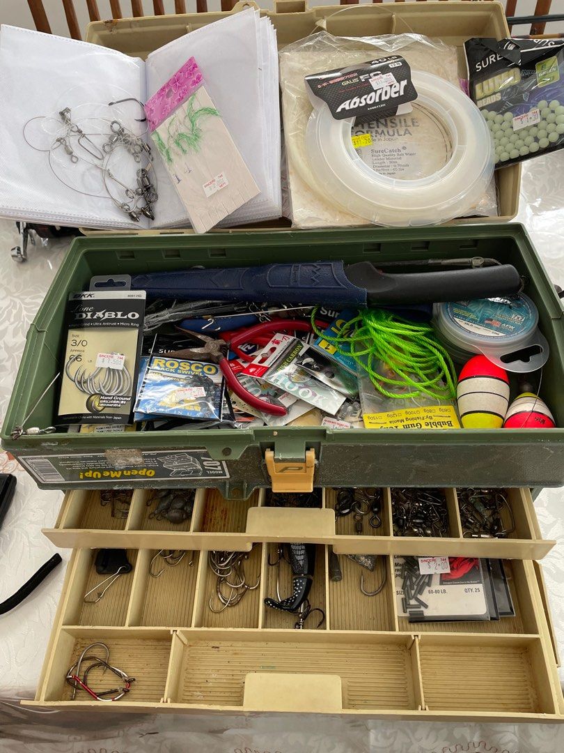 Tackle box - comes with excess accessories - weights, hooks (some