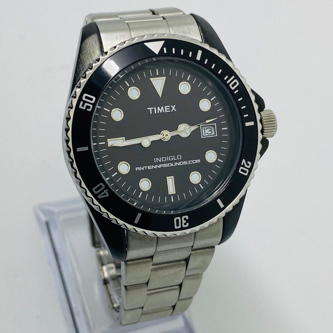 Timex Indiglo Diver Black Dial, Fesyen Pria, Jam Tangan di Carousell