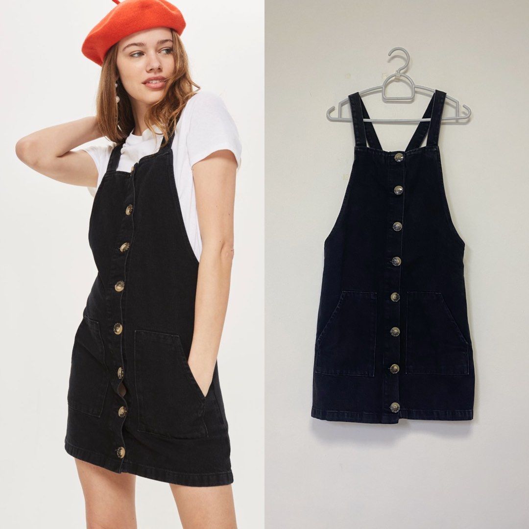 Topshop black dungaree top dress