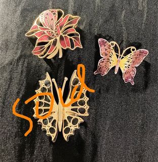 Vintage Butterfly & Flower Brooch Pin