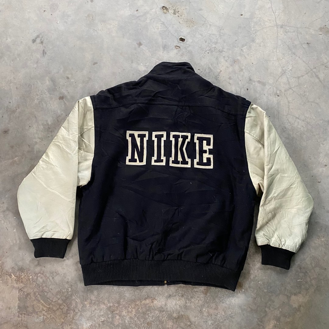 Vintage Nike Varsity Leather Sleeve Bomber Jacket Men s Fashion Coats Jackets and Outerwear on Carousell