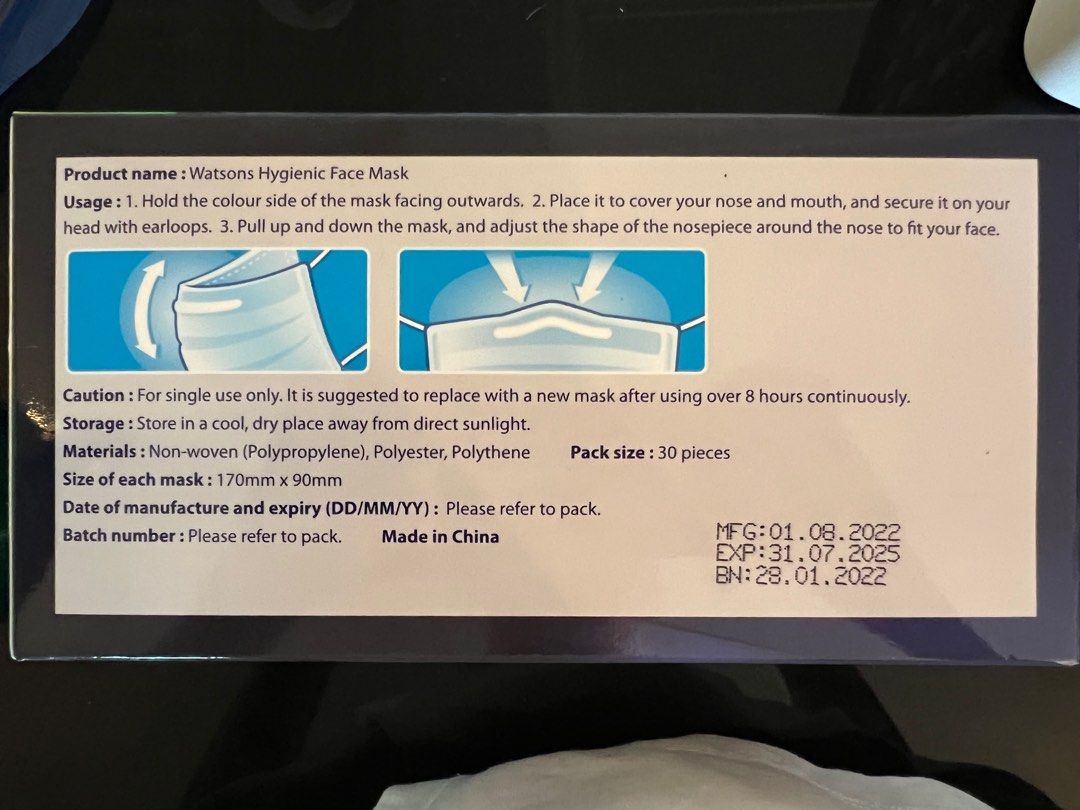 Watsons hygienic surgical face mask individual pack, Health & Nutrition