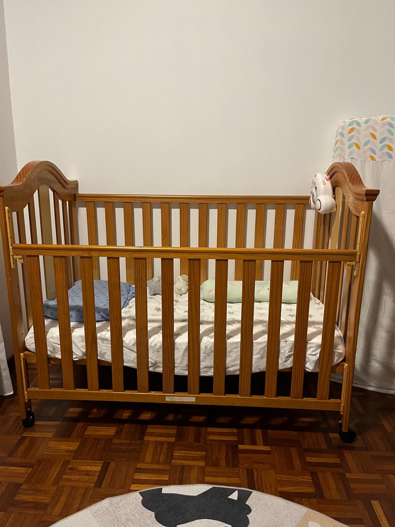 Wooden cot with drop side, Babies & Kids, Baby Nursery & Kids Furniture