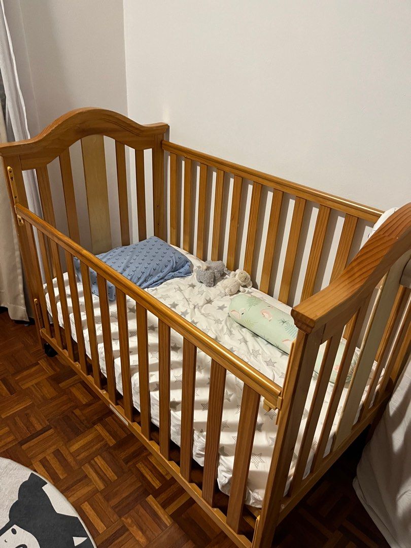 Wooden cot with drop side, Babies & Kids, Baby Nursery & Kids Furniture