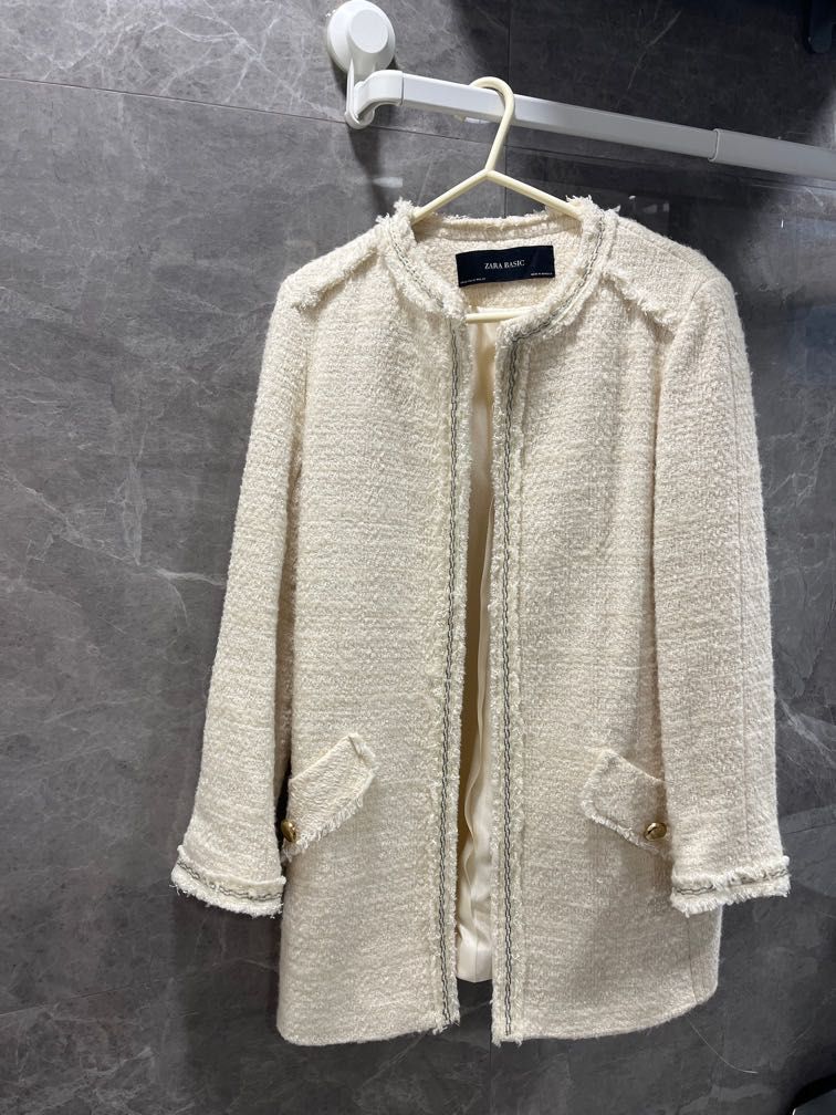 Zara cream tweed jacket, 女裝, 外套及戶外衣服 Carousell