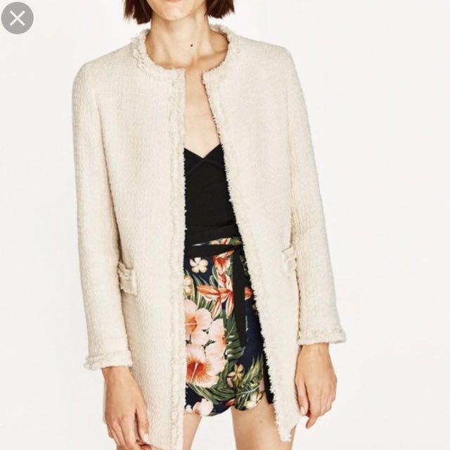Zara cream tweed jacket, 女裝, 外套及戶外衣服 Carousell