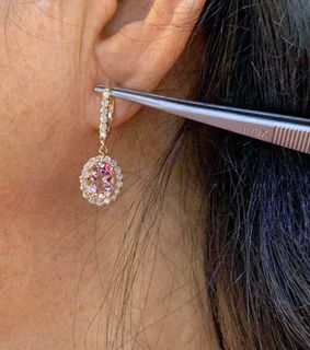 2.5ct oval cut Morganite Diamond Halo Drop Dangle Earrings 14k RoseGold