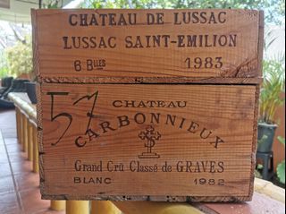 2 French Bordeaux Wine Wood Boxes 1982