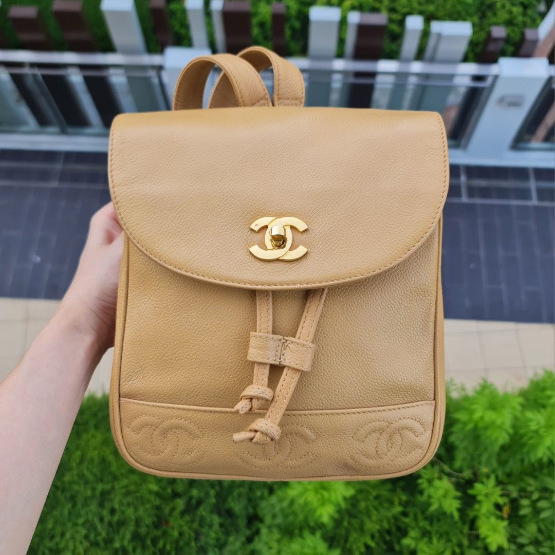 🍞 [DEAL!] VINTAGE CHANEL BEIGE CAVIAR SMALL TRIO CC TIMELESS BACKPACK  BAGPACK MILK TEA CLASSIC FLAP CF 24K GHW GOLD HARDWARE