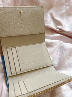 Agnes b正品近新裸色三折中短夾 防刮牛皮錢包皮夾