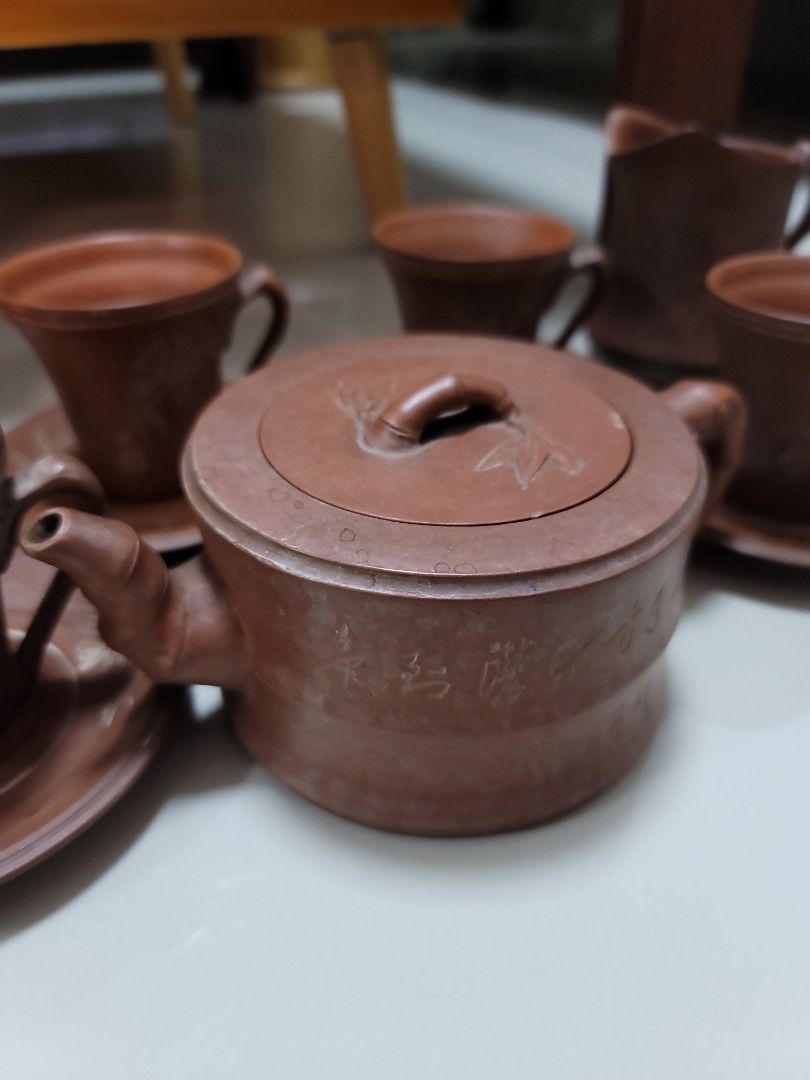 Antique Purple Clay set (Category: Coffee & Tea Tableware) located in Manila. Submitted by uys958 (Listing ID 1237798964, Image 1). Description: 1 teapot, 4 tea cups, 4 tea trays, a tea caddy, and a water jug.