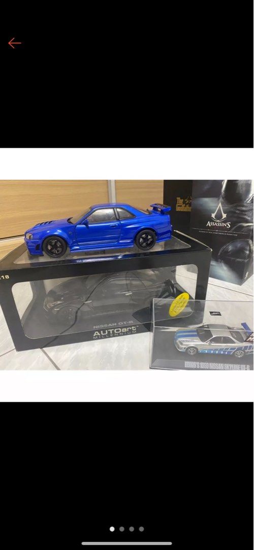 Autoart 1/18 GTR R35 GTR R34 NISSAN 黑輪框黑/藍, 興趣及遊戲, 玩具