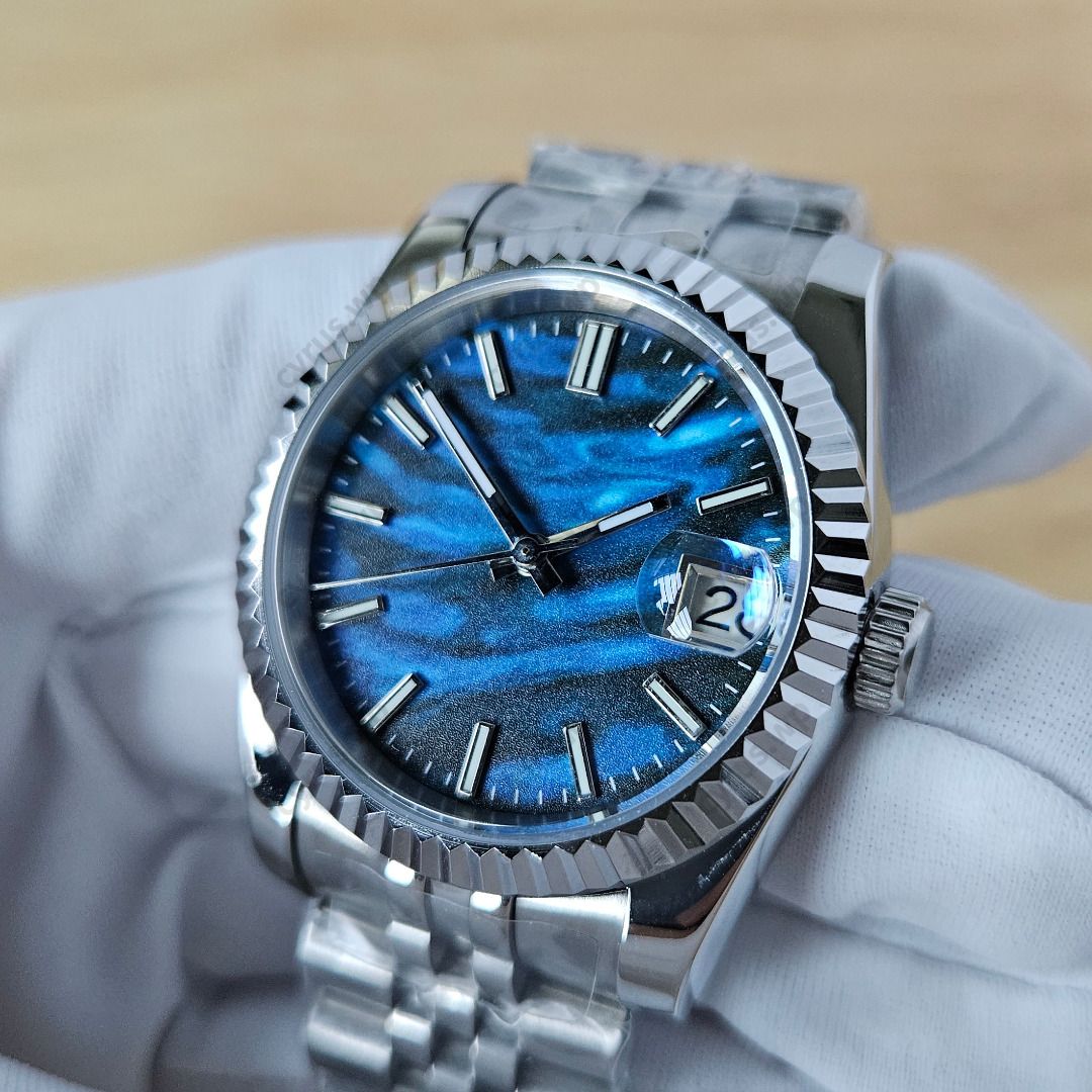 Automatic Watch 36MM Elegant Blue Wave Sapphire Glass NH35 Seiko Movement