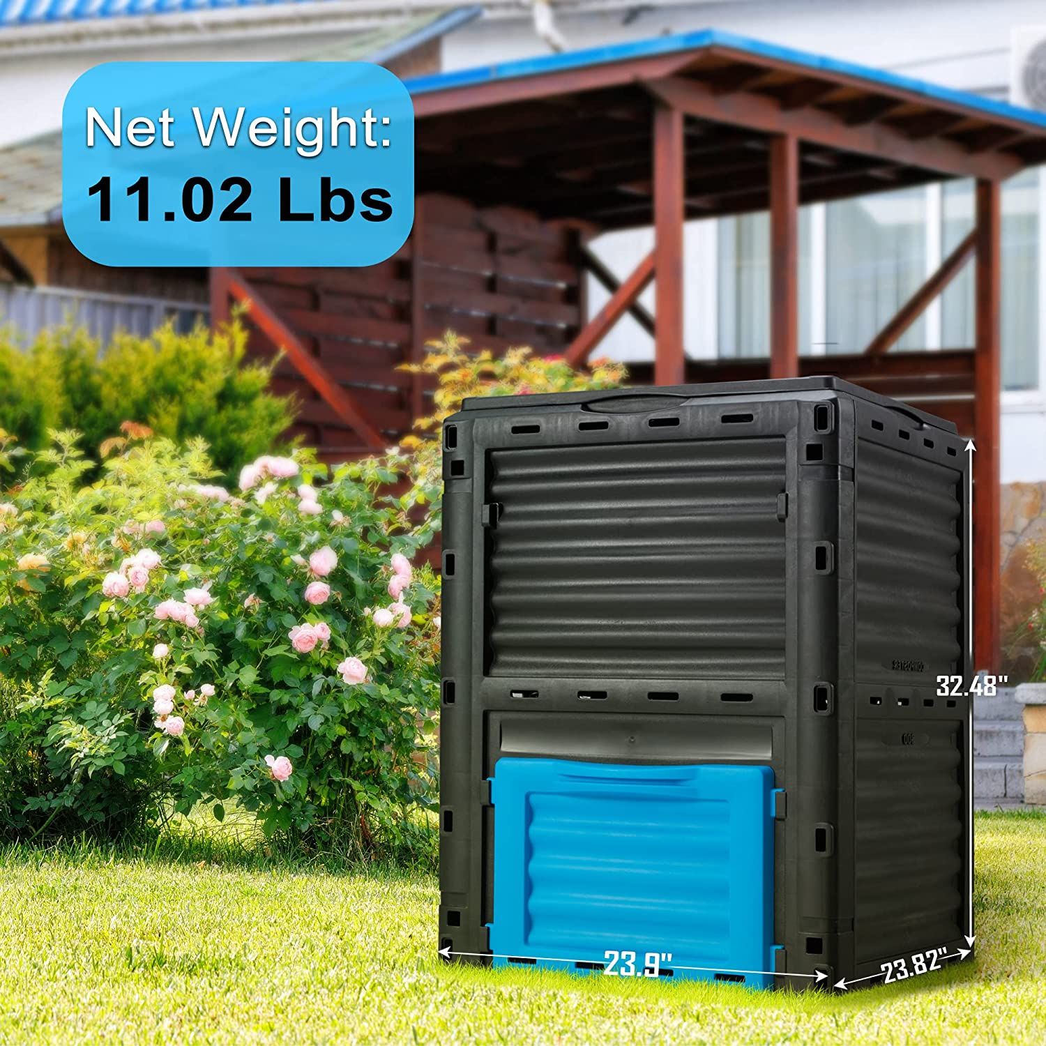 Black PP 80 gal. (300L) Large Garden Outdoor Compost Bin Composter