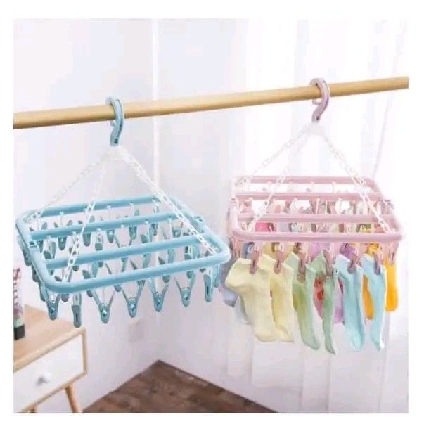 Plastic Multipurpose Square 32 Clip Hanger For Baby Clothes