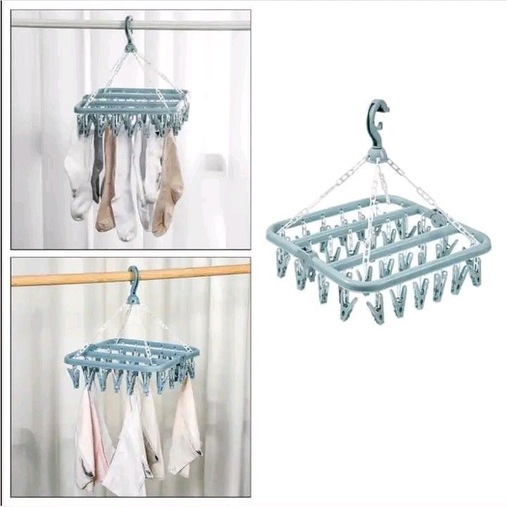 Plastic Multipurpose Square 32 Clip Hanger For Baby Clothes