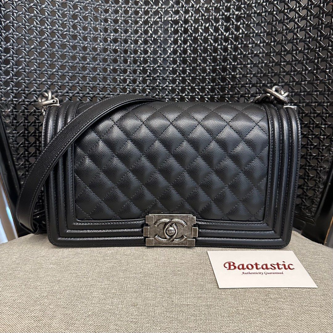 Chanel Black Chevron Quilted Caviar Old Medium Boy Bag Antique Gold Hardware, 2023 (Like New)