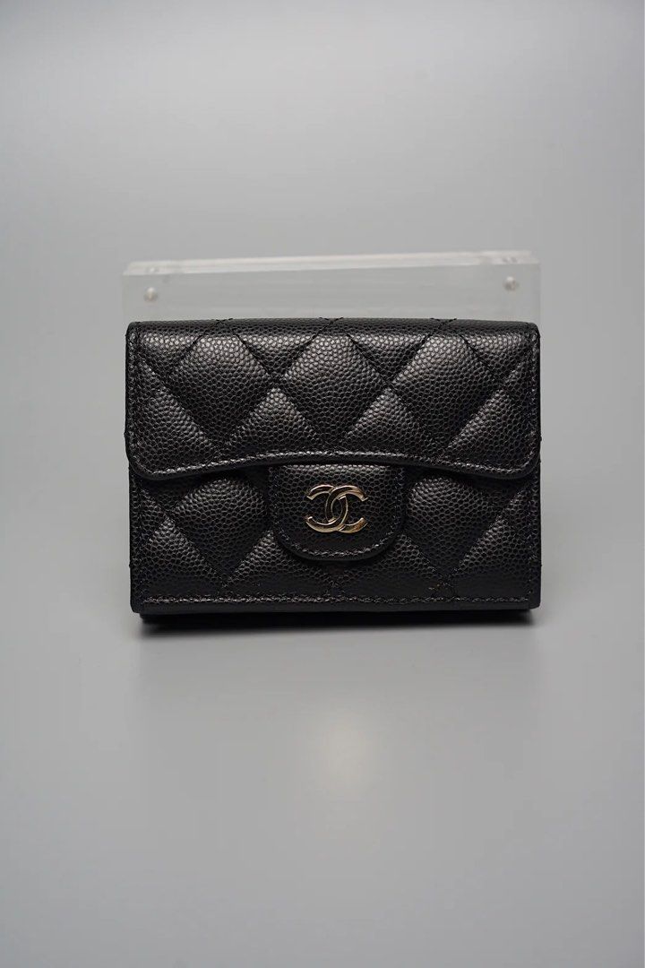 Chanel Classic Quilted Trifold Compact Wallet Black Caviar