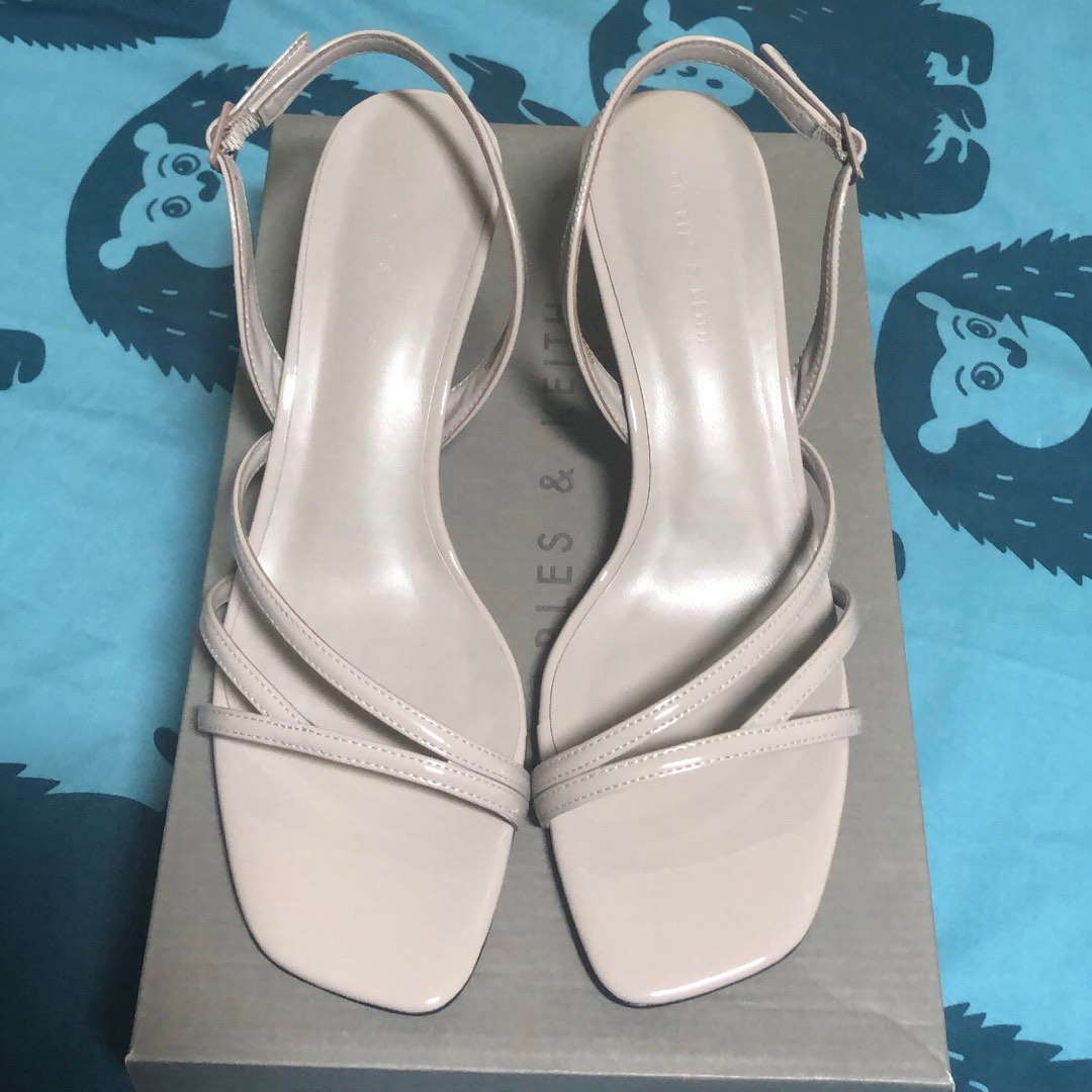Charles & Keith Women's Metallic Asymmetric Strappy Heeled Sandals