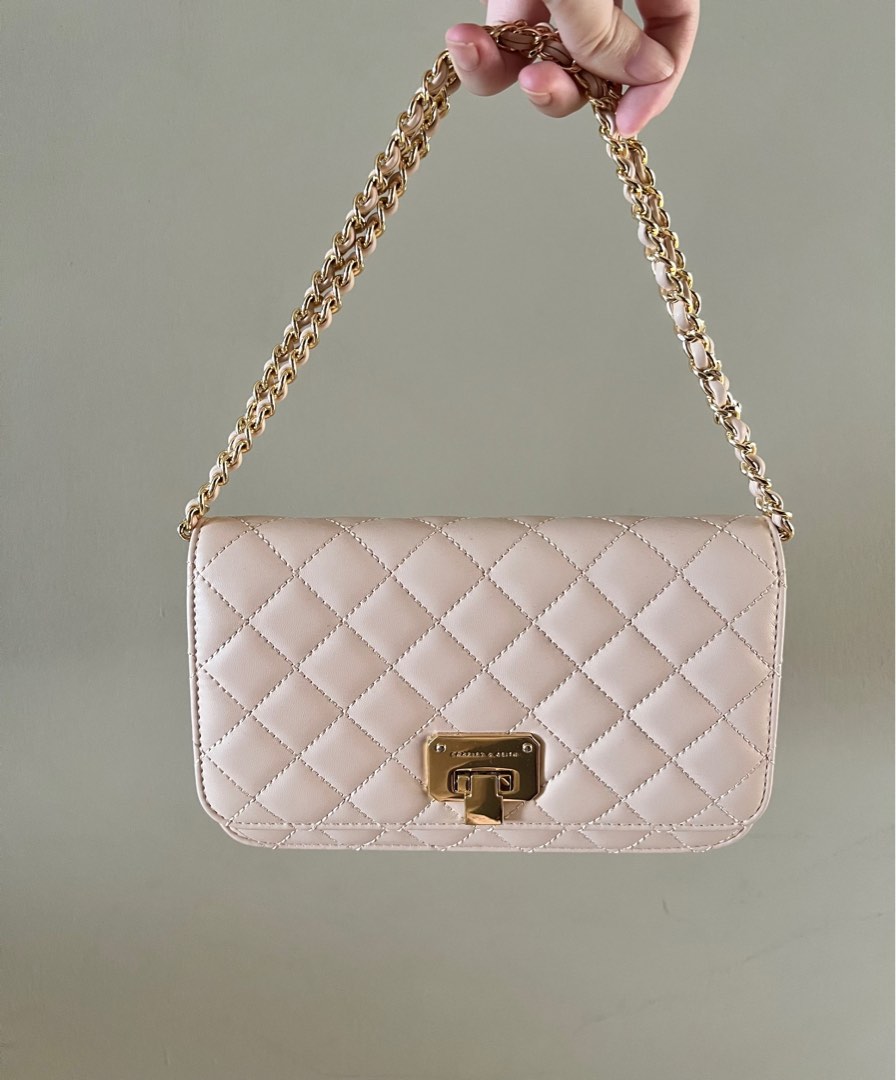 Charles Keith Quilted Flip Lock Clutch Nude Women s