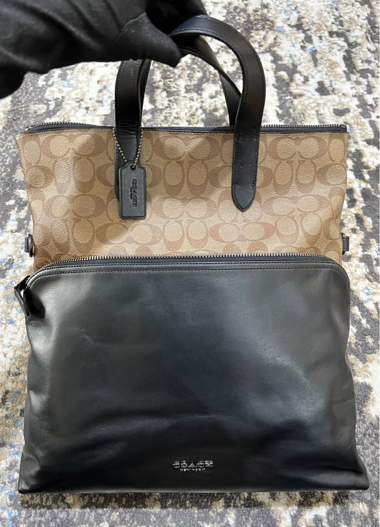 Coach Graham Foldover Tote Bag Signature Khaki Tan Barang Mewah