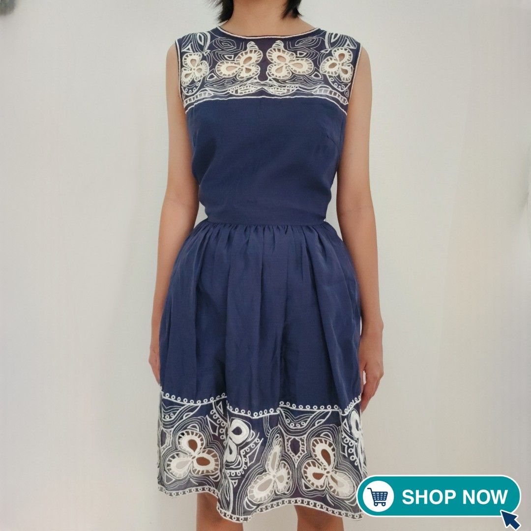 Navy Blue Embroidery A-Line Split Prom Dresses Long Half Sleeves Evening Dress 213111017 main image 0