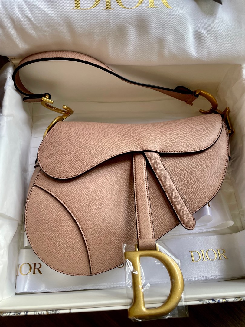 Dior Saddle Bag with Strap Blush Grained - Women